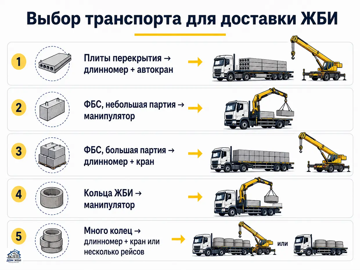 Схема выбора транспорта для доставки ЖБИ