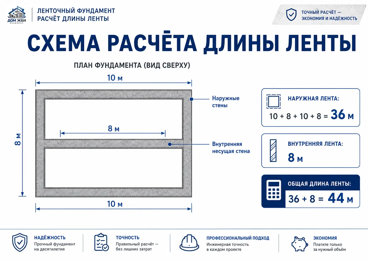 Схема расчета длины ленточного фундамента