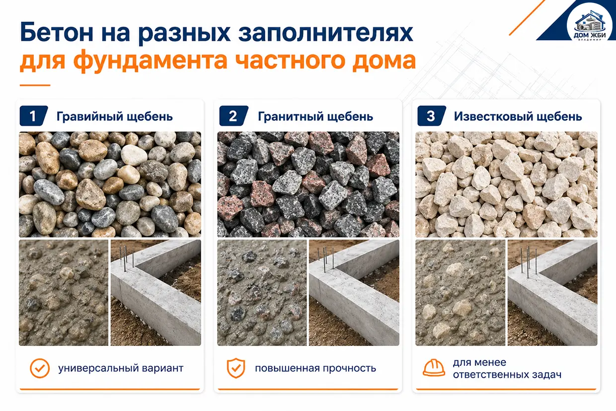 На каком щебне брать бетон для фундамента