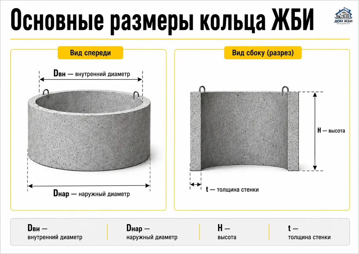 Размеры железобетонного кольца для колодца