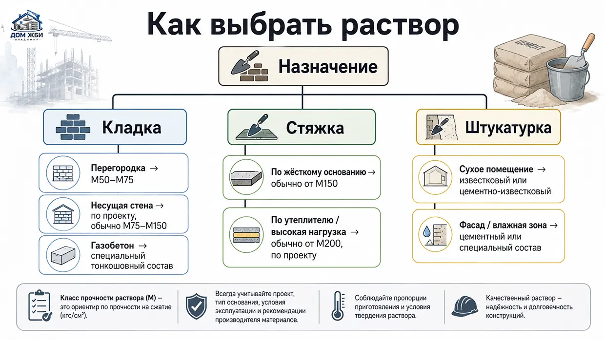 Схема выбора строительного раствора по назначению
