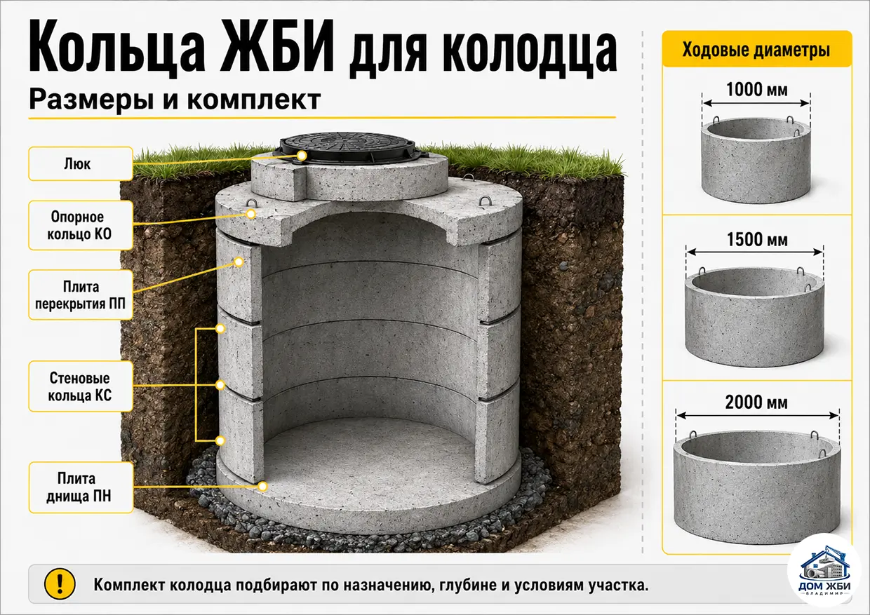 Кольца ЖБИ для колодца: размеры и комплект
