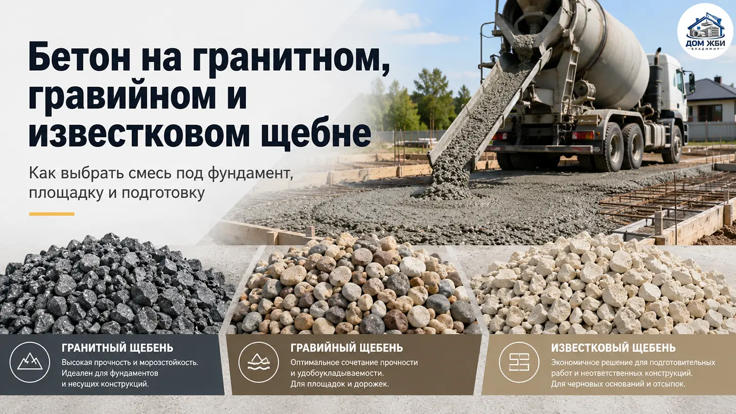 Бетон на гранитном, гравийном и известковом щебне: в чём разница